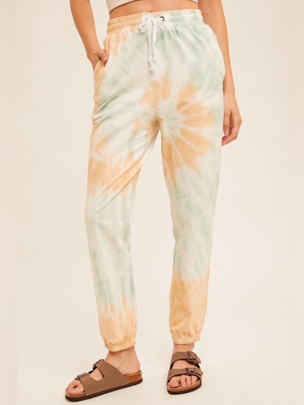 ☀️SALE☀️TIE DYE FRENCH TERRY JOGGER PANTS|TAUPE+MINT